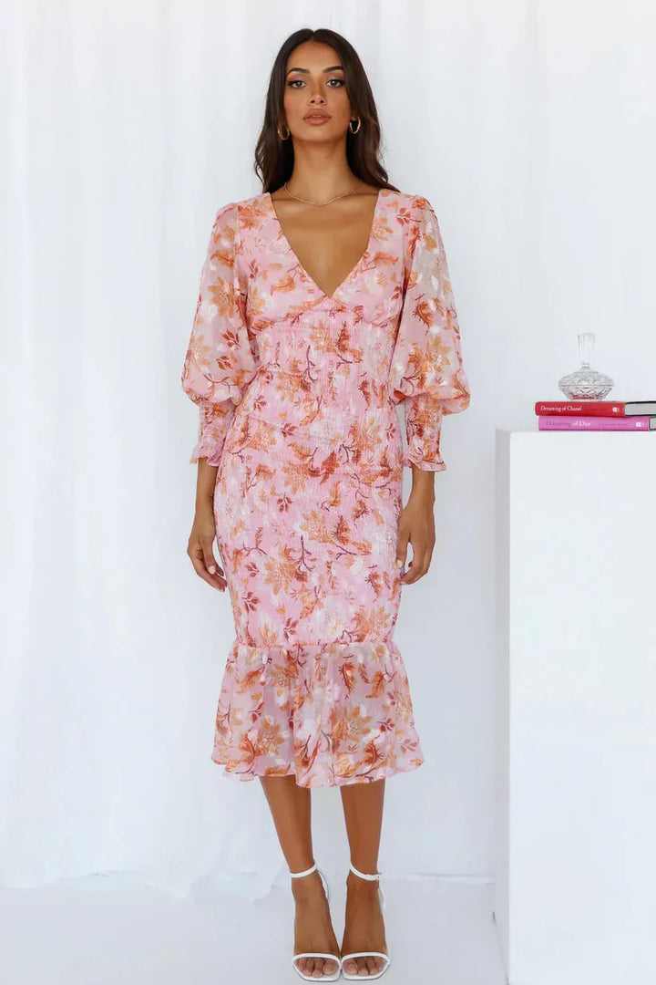 Nevara | Midi Dress With Flower Print